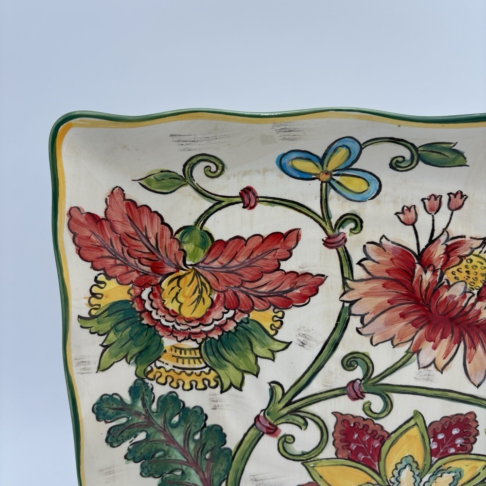 Maxcera Vanilla Chintz Floral 11x11" Square Serving Plate Platter No Chips - Picture 2 of 9